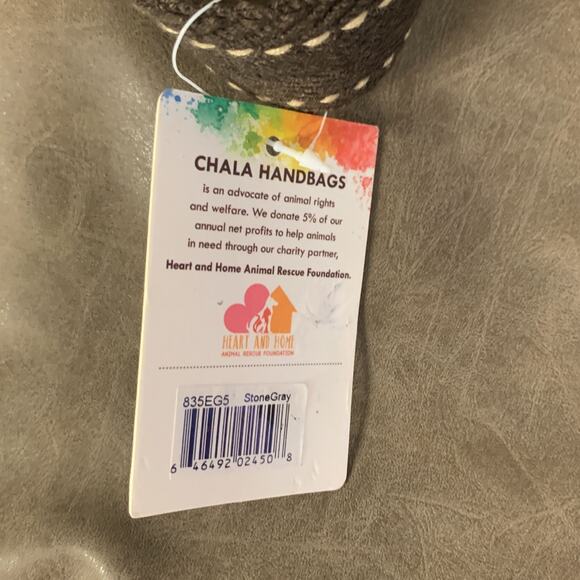 Chala Handbag Shoulder Purse Tote Bag with Elephant Charm, Stone Gray - Picture 10 of 12